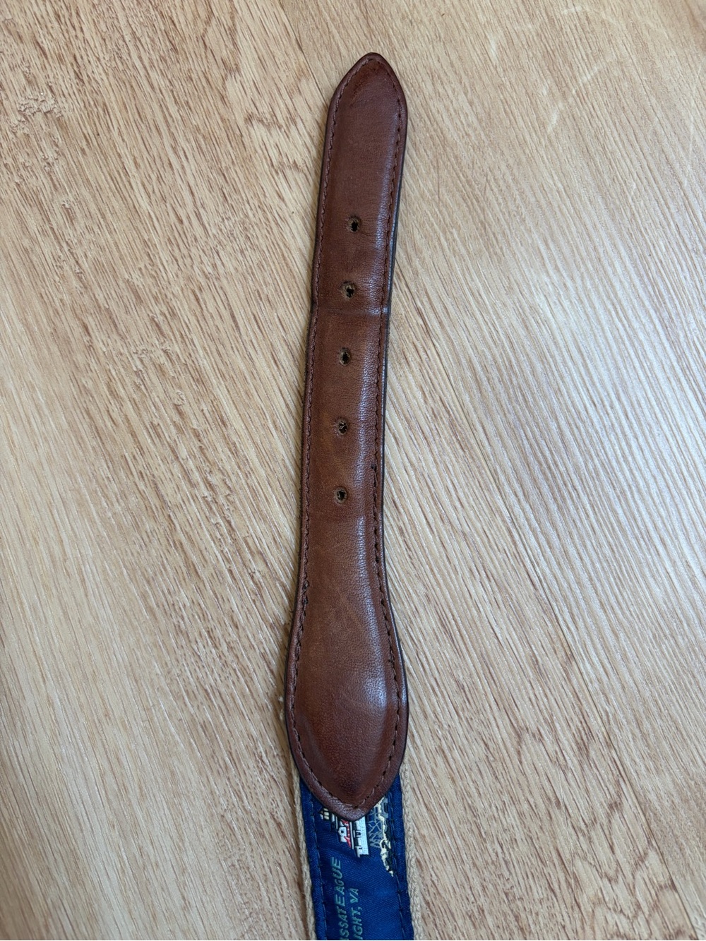Belted Cow Lighthouse Belt Tan Navy Blue Brown Leather Trim Preppy - Picture 4 of 10